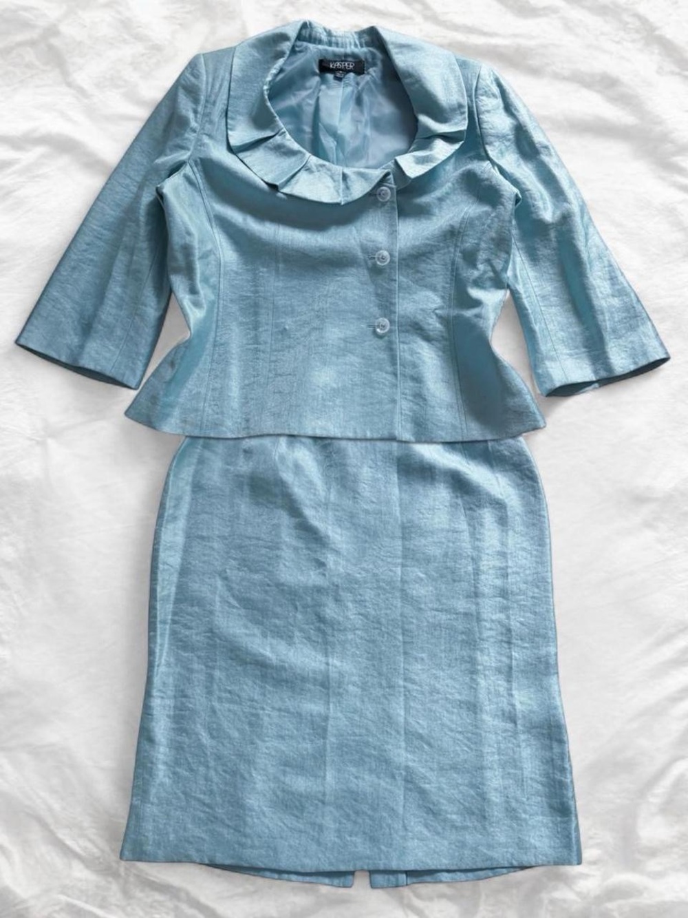 Vintage Kasper Blue 2 Piece Skirt Suit Set Size 16